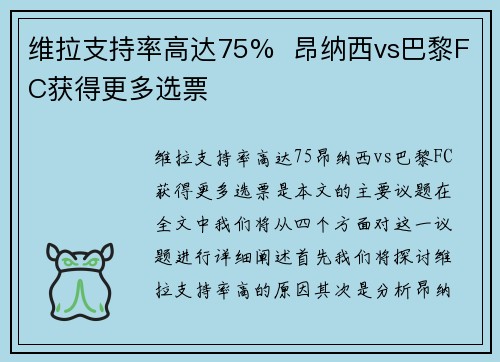 维拉支持率高达75%  昂纳西vs巴黎FC获得更多选票